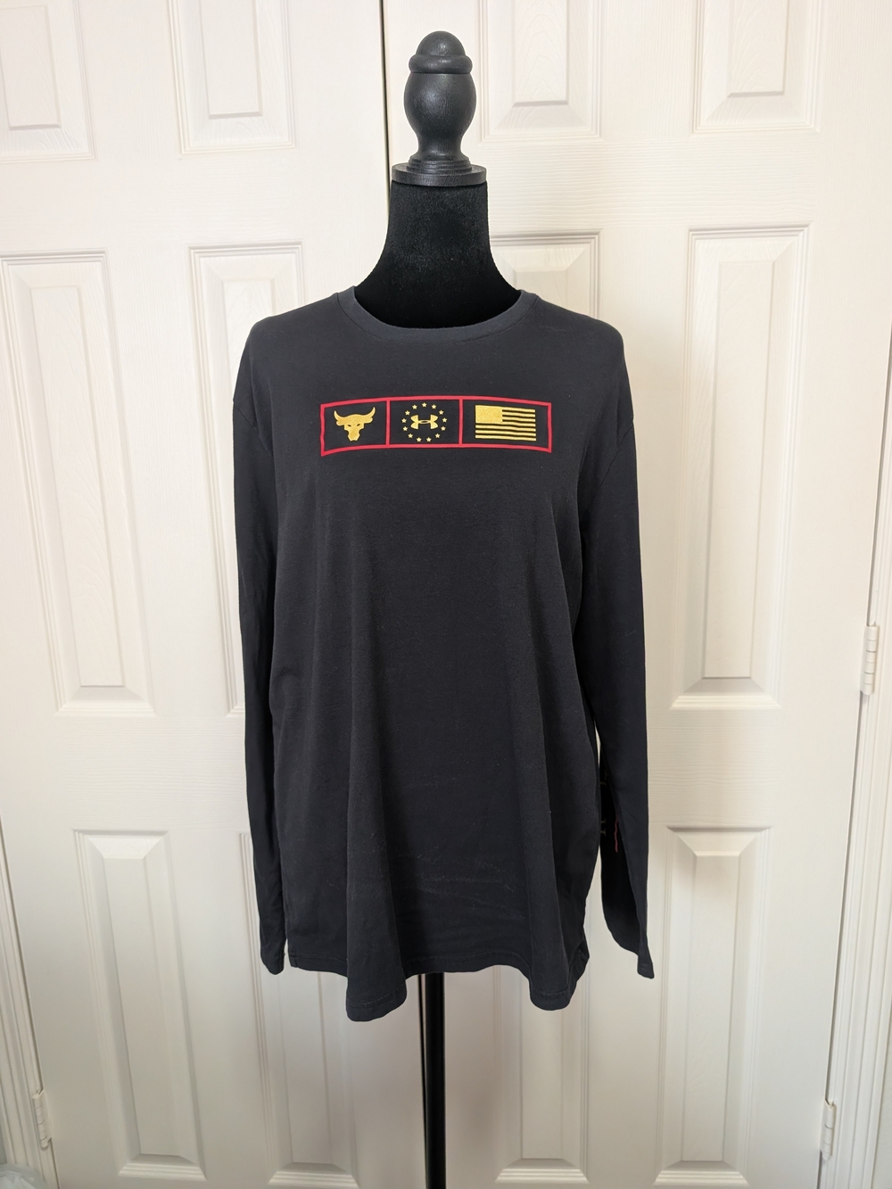 Under Armour Black Long Sleeve Tee with Yellow and Red Chest Panels